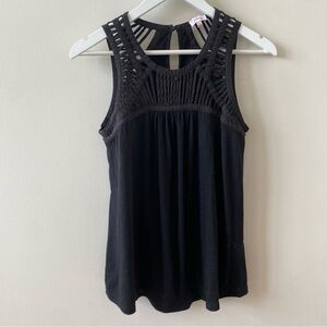 Pixley Black Lattice Sleeveless Key Hole Tank Top Size Small
